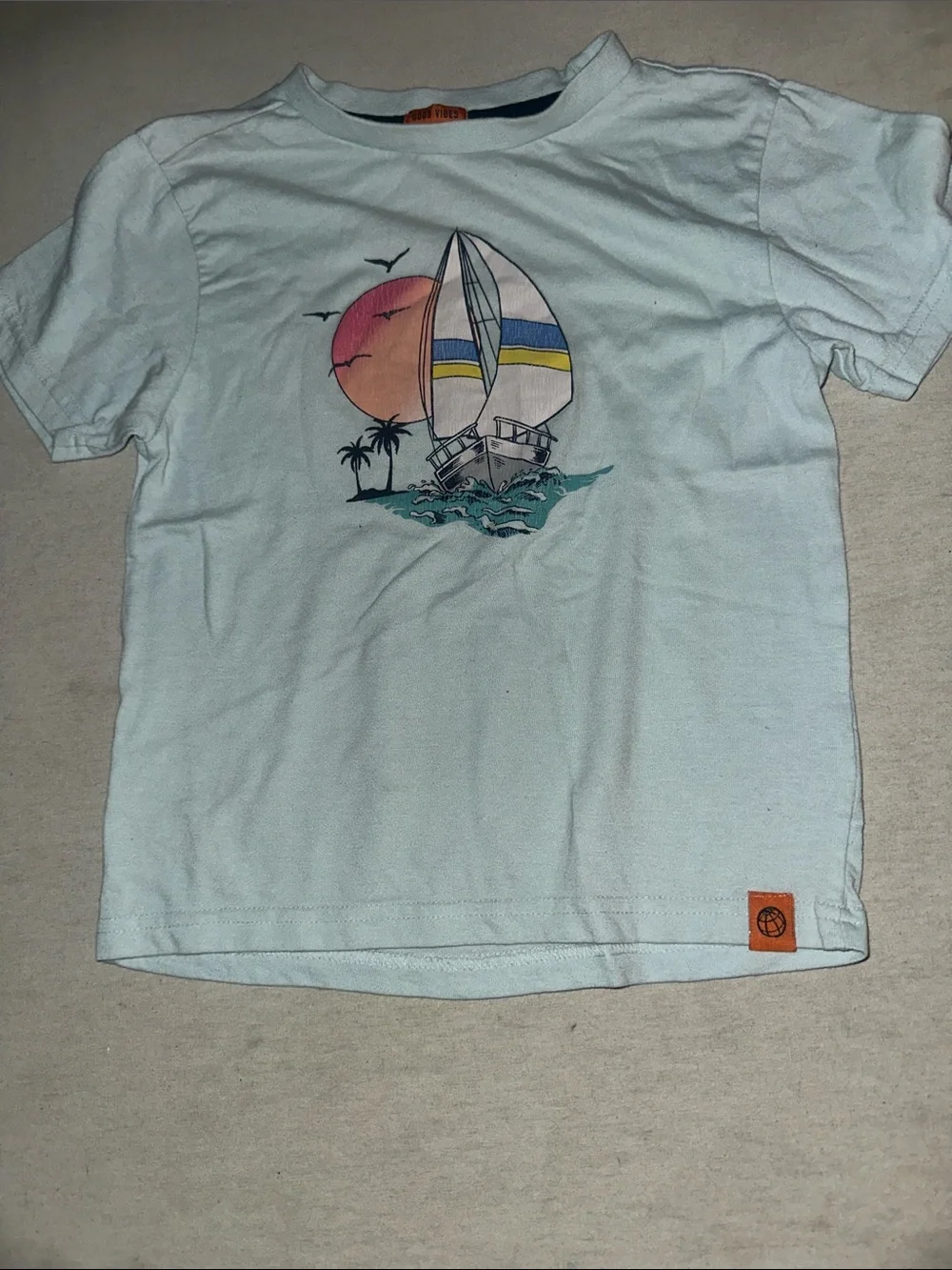 Kids Size 6 Light Blue Sailboat Graphic Tee